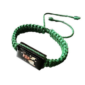 Jesus Malverde Knotted Rope Bracelet Green Black Wood Charm Adjustable NEW